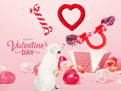 Vehomy 3Pcs Dog Valentine's Day Toys Dog Rope Toys for Dog Teeth Cleaning I Shape Heart Shape U Shape I Love You Valentine's Day Cotton Rope Puppy Chewing Toys for Small Medium Pet Dogs