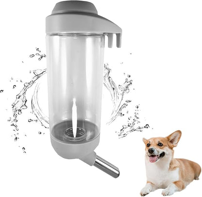 No-Drip 500ml Pet Water Bottle for Dogs & Small Animals (Rabbit/Hamster/Guinea Pig) - Adjustable Cage-Mounted Dispenser with Detachable Leak-Proof Design for Kennels/Crates Grey