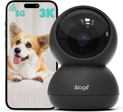 5MP Indoor Security Camera, 2.4G/5G Dual-Band WiFi Home Camera with 360° View, Smart Motion Tracking, Two-Way Audio, Night Vision, Plug-in Monitor for Baby Pet Elder Works with Alexa, Black