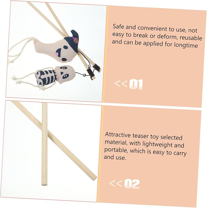 POPETPOP 2pcs Halloween Cat Teaser Toys Interactive Plush Kitten Stick Cute Ghost Skull Design for Engaging Playtime for Indoor Cats and Kittens