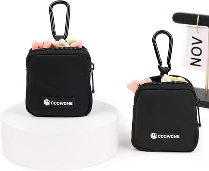 Dog Treat Pouch 2 PCS, Waterproof Small Dog Treat Bag for Leash, Hands Free Dog Walking Bag with Carabiner, Dog Poop Bag Holder for Pet Puppy Travel or Outdoor Use, Zipper Closure to Avoid Spilling