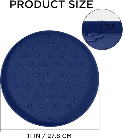Comtim Waterproof Dog Food Mat - 2 Pack Silicone Pet Food Mat Dog Food Bowl Mats Cat Water Mats Eating Tray, Non-Slip Pet Placemat with Lip for Messy Drinkers to Protect Floor,Navy Blue 11"×11"