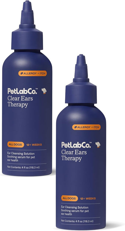 PetLab Co. Clear Ears Therapy Ear Cleaner for Dogs - Supporting Yeast, Itchy Ears & Healthy Ear Canals - Alcohol-Free Dog Ear Wash - Optimized Dog Ear Cleaner Solution - 4 oz. Pack of 2