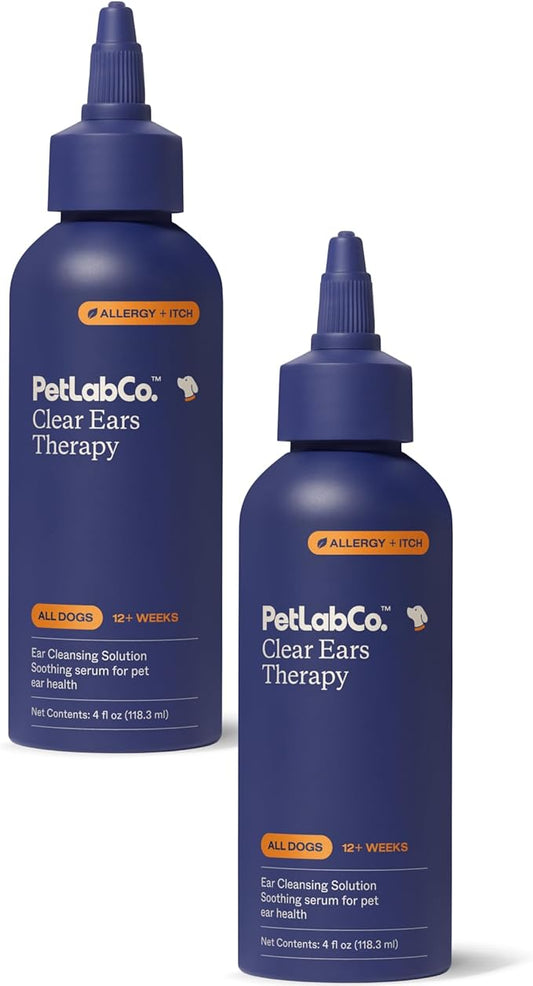 PetLab Co. Clear Ears Therapy Ear Cleaner for Dogs - Supporting Yeast, Itchy Ears & Healthy Ear Canals - Alcohol-Free Dog Ear Wash - Optimized Dog Ear Cleaner Solution - 4 oz. Pack of 2