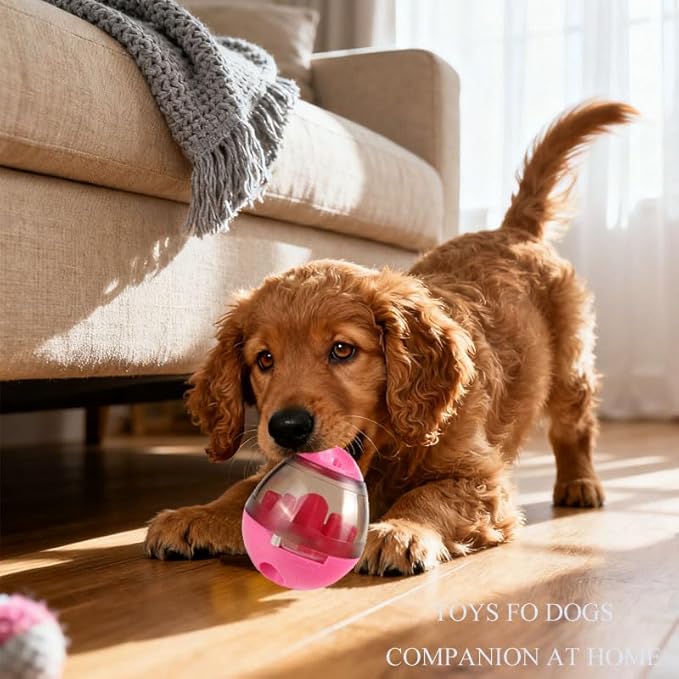 Interactive Dog Treat Toy Adjustable Treat Dispensing Ball Food Dispenser Tough Slow Feeder Puppy Enrichment Training Toy Pet Interactive Chase Toys for Small Medium Dogs Gift for Pets (Red)