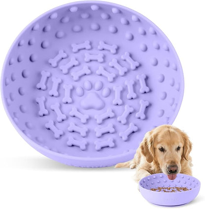 Dog Lick Bowl, Slow Feeder Dog Bowl Licking Mat for Small to Large Dogs, BPA-Free Non-Slip Silicone Slow Feeder Treat Dispenser for Anxiety Relief, Freezer & Dishwasher Safe(Purple, 8.3"x2.6")