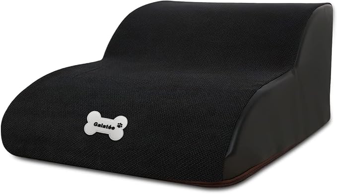 Pet Stairs, Washable & Zippered Cover Removable Pet Ramp, High Density Sponge Dog Stairs(2 Tiers Pet Stair, Black)