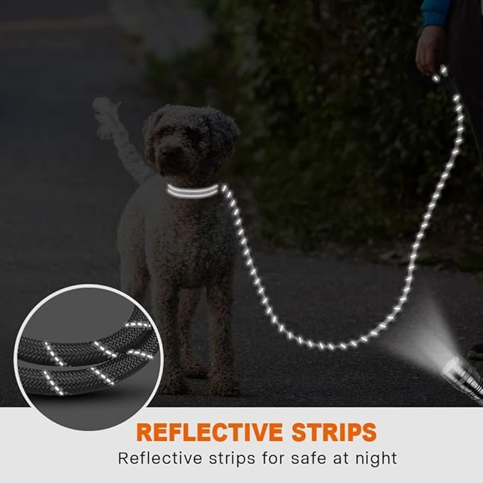 Taglory Rope Dog Leash 6 FT with Comfortable Padded Handle, Highly Reflective Threads Leash and Anti-Tangle Clip for Walking Small Dogs, 3/8 inch, Grey
