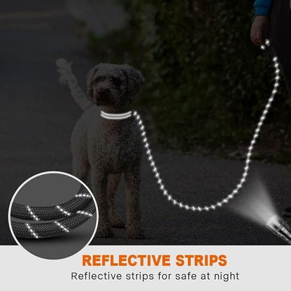 Taglory Rope Dog Leash 4 FT with Comfortable Padded Handle, Highly Reflective Threads Leash and Anti-Tangle Clip for Walking Small Dogs, 3/8 inch, Grey