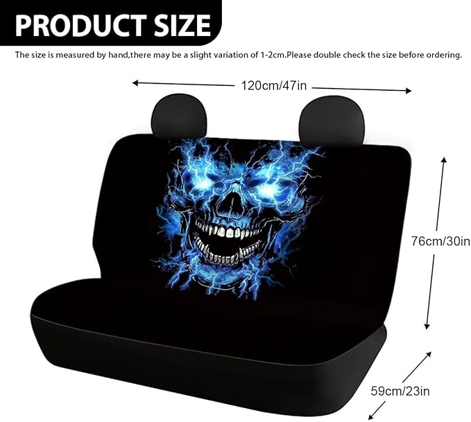 AFPANQZ Blue Flame Skull Full Wrap Car Seat Covers Rear Bench Protection Cushion Backseat Mats Against Dirt & Pet Fur Dust-Proof Universal Car Accessories Decoration Set