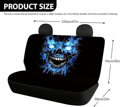 AFPANQZ Blue Flame Skull Full Wrap Car Seat Covers Rear Bench Protection Cushion Backseat Mats Against Dirt & Pet Fur Dust-Proof Universal Car Accessories Decoration Set