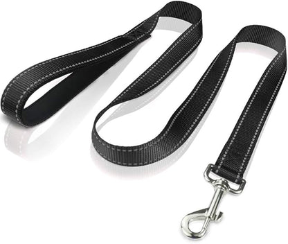 FunTags 4FT Reflective Dog Leash with Soft Padded Handle for Training,Walking Lead for Large & Medium Dog,1 Inch Wide,Black