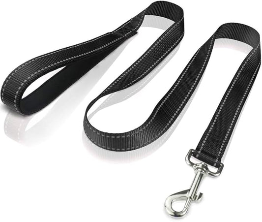 FunTags 4FT Reflective Dog Leash with Soft Padded Handle for Training,Walking Lead for Large & Medium Dog,1 Inch Wide,Black