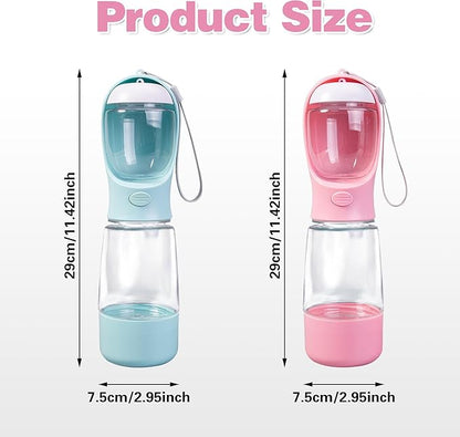 Dog Water Bottle with Food Storage & Poop Bag Dispenser - 3-in-1 Portable Pet Water Bowl for Hiking, Walking, and Travel - Ideal for Small to Large Dogs Pink
