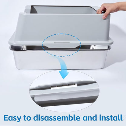 Stainless Steel Cat Litter Box, XL Cat Litter Box with Lid for Big Cat, Extra Large Metal Litterbox with High Side，Non-Stick, Odor-Resist, Anti-Urine Leakage, Easy-Clean, Includes Mat & Scoop