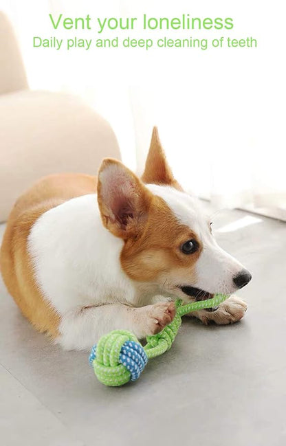 Sunglow Dog Toy Interactive Chewing Rope Ball Toys Natural Cotton Washable Durable Tug of War for Small Medium Dogs Puppies Training Playing Teeth Cleaning (Drop Ball)