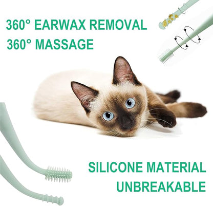 Dog Ear Cleaning Kit for Dogs and Cats, Pet Ear Care Grooming Tool Set with Pet-Safe Silicone Ear Cleaner, Tweezers, Scissors, Cotton Swabs and Cleaning Cloth