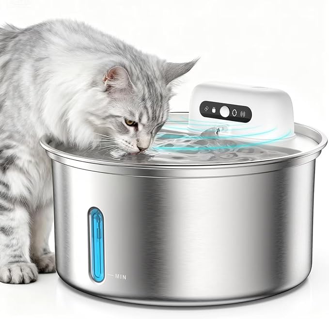 Casfuy W12 Upgraded Wireless Smart Stainless Steel Dog & Cat Water Fountain, 108-oz