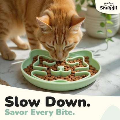 Snuggli Slow Feeder Cat Bowl | Cat Puzzle Feeder for Slow Eating, Mental Enrichment, Digestion, & Bloat Relief | Non-Slip Silicone, Dishwasher Safe, 1 Cup (Matcha)