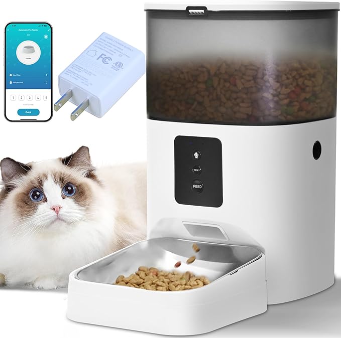 ANDOLL HOME 2.4G Automatic Cat Feeder, 4L WiFi Food Dispenser with 10s Voice Recorder, Pet Feeder up to 10 Meals per Day, Timed Cat Feeder with Dry Food Sealed Ring