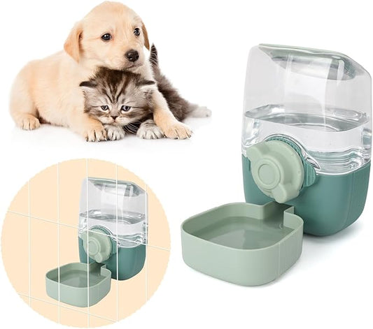 Automatic Replenish Pet Waterer, 1L Capacity Auto Siphon Gravity Cage Hanging Water Dispenser Set for Dog and Cat Small Animals, Removable Pet Water Bottle Water Container (Waterer, Green1)