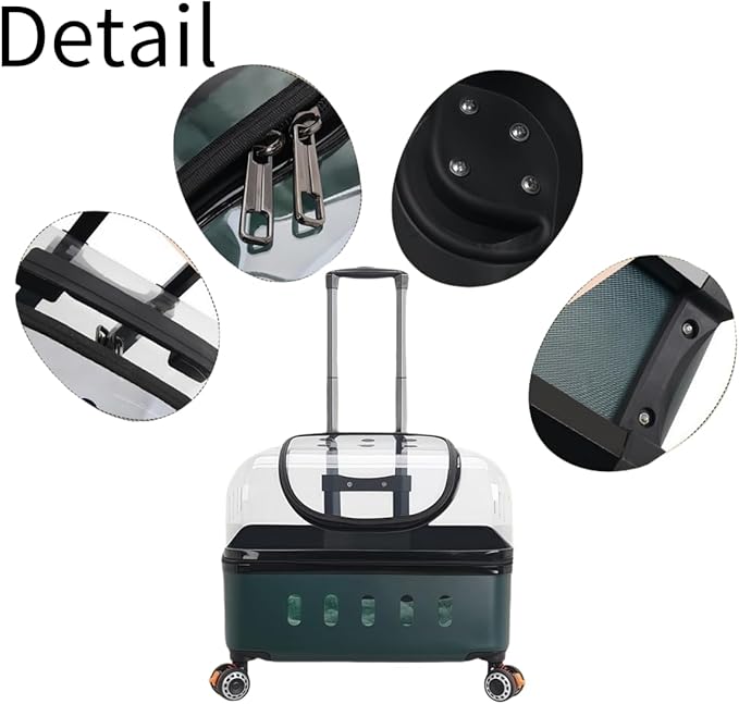 Pet Carrier with Wheels, Travel Pet Case with Transparent Window, Dog & Cat Carrier for Pets Weighing Up to 22 Pounds (Black)