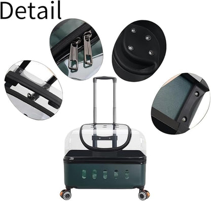 Pet Carrier with Wheels, Travel Pet Case with Transparent Window, Dog & Cat Carrier for Pets Weighing Up to 22 Pounds (Dark Green)