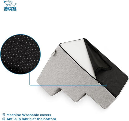 Best Pet Supplies Foam Pet Steps Cover for Small Dogs and Cats, Portable Ramp Stairs for Couch, Sofa, and High Bed Climbing (Cover Only) - Sand, 3-Step (H: 13.5") (Cover Only)
