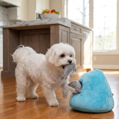 MODERN WAVE - Interactive Squeaky Plush Hide and Seek Squirrel Type Puzzle Toy for Dogs, Medium Size (Ocean and Dolphins)