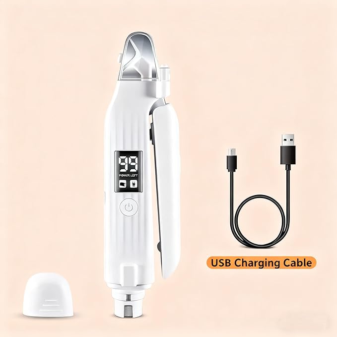 2-in-1 Dog Nail Clippers & Cat Nail Clipper with 2 LED Lights, USB Rechargeable with Smart Power Display, Low Noise Grooming Tool for Small, Medium, and Large Dog & Cat Nail Trimmer(White)