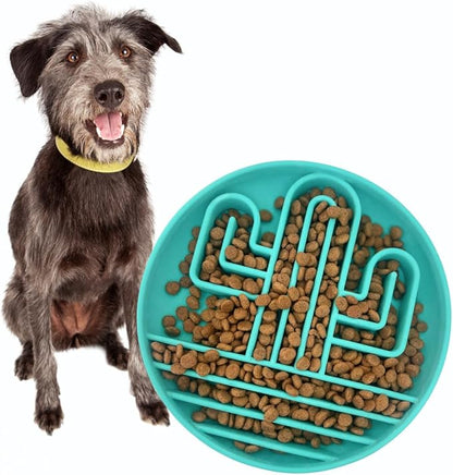 Cactus Slow Feeder Dog Bowls for Large Medium Small Breeds Silicone Non Slip Puzzle Bowl Puppy Essentials