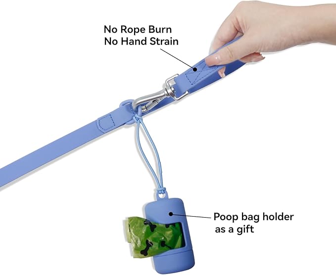 Waterproof Dog Leash with Poop Bag Holder, 5FT/6FT Adjustable Length with 2 Swivel Hooks, Odor-Free & Easy-Clean Dog Lead for Large Medium Small Dogs