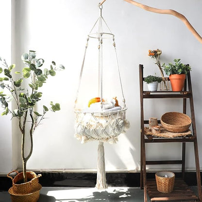 Hanging Macrame Cat Hammock Bed, Hanging Cat Bed, Boho Wall Hanging Cat Hammock for Indoor Outdoor Home Decor, Swing Bed for Cat Small Dog Sleeping Playing Climbing