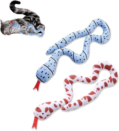 Andiker 2PCS Snake Cat Toys, 23.6 Inches Long Realistic Snake Shape Cat Plush Toys with Bite-Resistant Fabric Interactive Cats Toy for Indoor Cats to Bite Chew Keep Teeth Clean (Brown&Blue)