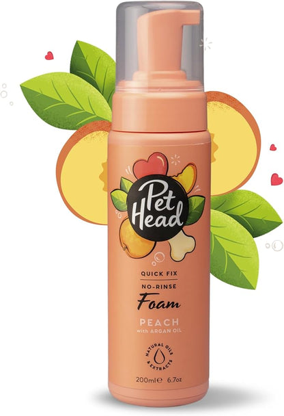 Pet Head Quick Fix Dog Grooming Foam | Peach Scent | No Rinse Dog Shampoo for Smelly Dogs | Nourishes and Deodorizes Pet Coat & Skin | Vegan | Gentle Formula for Puppies | Made in USA | 6.7 fl. oz.