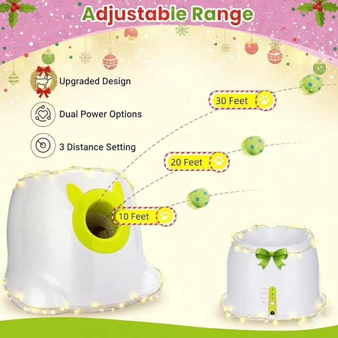 Auto Small Dog Ball Thrower for Small & Medium Dogs | Remote Control Launcher Toy with 6 Balls & Accessories – Indoor & Outdoor Use | Dual Power Options – Super White