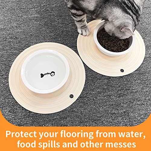 Ptlom Silicone Pet Food Mat for Dogs and Cats Placemat 2Pcs, Waterproof Non-Slip Feeding Bowl Mats Prevent Food and Water Overflow, Silicone Puppy Mat Suitable for Small Medium Pets, Beige, 9.5Inch - Image 6
