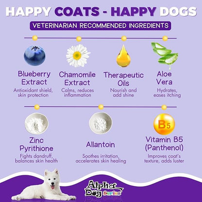 Alpha Dog Series Bright White Grooming Natural Dog Shampoo and Conditioner with Aloe Vera, pH balanced Shampoo for Dogs, Tear-Free, Moisturizing Dog Shampoo for Sensitive Skin - 26.4 Oz