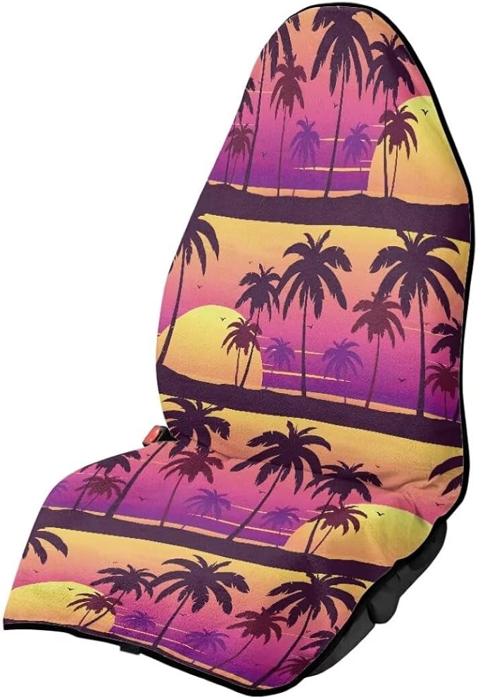 Coldinair Palm Tree Sunset Towel Seat Covers for Cars,SUVs,Trucks,Waterproof Sweating Car Front Seats Protector Cover for Workout,Gym,Beach,Universal Auto Interior Accessories for Women Men