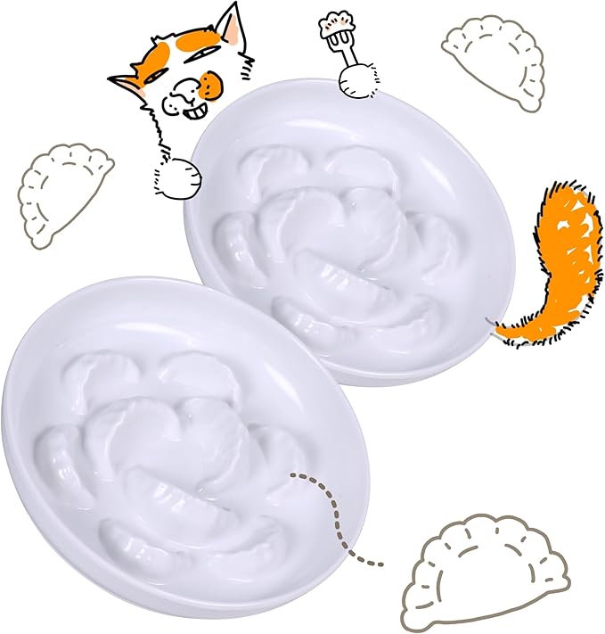 2 Pcs Cat Slow Feeder Bowl Set - Unbreakable Melamine Puzzle cat Bowl for Slow Eating - Cat Dish for Wet & Dry Food- Whisker Friendly & Dishwasher Safe & Non Slip Design - 6.3''W x 1.2''H (White*2)