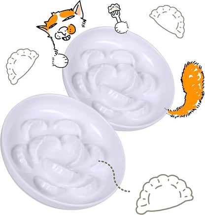 2 Pcs Cat Slow Feeder Bowl Set - Unbreakable Melamine Puzzle cat Bowl for Slow Eating - Cat Dish for Wet & Dry Food- Whisker Friendly & Dishwasher Safe & Non Slip Design - 6.3''W x 1.2''H (White*2)