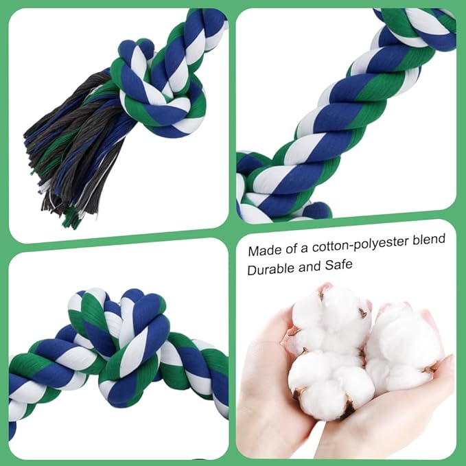 SZEE Dog Rope Toy for Large Dogs, 37 Inch 5 Knots, Tug of War Rope for Large Breeds, for Energy Release & Boredom Relief (Green & Blue)