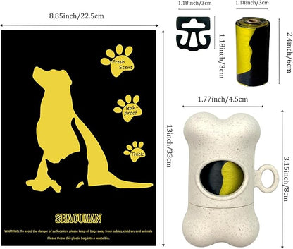 Bone-Shaped Dog Poop Bag Holder for Leash |Dispenser with 135Leak-Resistant Waste Bags & Carabiner Clip(Wheat)
