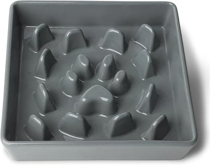 Ceramic Slow Feeder Dog Bowl, 1.8 Cup Fun Pet Food Dish for Small & Medium Breeds to Slow Down Eating, Anti-Gulping, Stop Bloat, Preventing Choking (Grey)