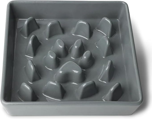 Ceramic Slow Feeder Dog Bowl, 1.8 Cup Fun Pet Food Dish for Small & Medium Breeds to Slow Down Eating, Anti-Gulping, Stop Bloat, Preventing Choking (Grey)