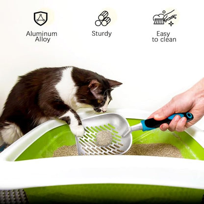 Cat Litter Scoop-Metal Cat Scooper-Long Handle Scoop,Cat Scooper-Poop Sifting-Mesh Shovel-Suitable for Cat Litter Box(Blue)-Christmas