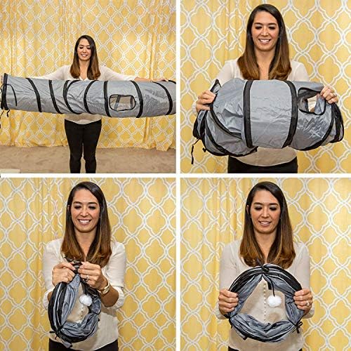 PetLike S Cat Tunnel Collapsible Pop-up Pet Tube Hideaway Play Toy with Ball (1 Way, Grey) - Image 2