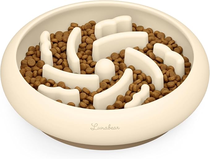 Slow Feeder Dog Bowls Made of Premium Food-Grade Silicone, Anti-Choking & Slow Eating for Improved Digestion, Non-Slip, Soft & Durable (Ivory, Standard)