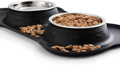 Hubulk Pet Dog Bowls 2 Stainless Steel Dog Bowl with No Spill Non-Skid Silicone Mat + Pet Food Scoop Water and Food Feeder Bowls for Feeding Small Medium Large Dogs Cats Puppies (Extra Large, Black)
