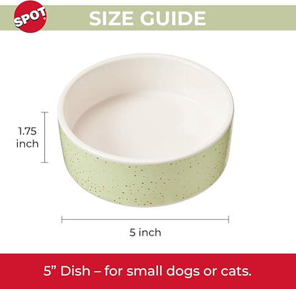 SPOT Speckled Stoneware- Round Ceramic Food/Water Bowl for Pets, Dishwasher Safe, Ideal for Small Dogs, Cats, Reptiles, Large Birds, 5in Light Green, 1.75 Cup (14oz)